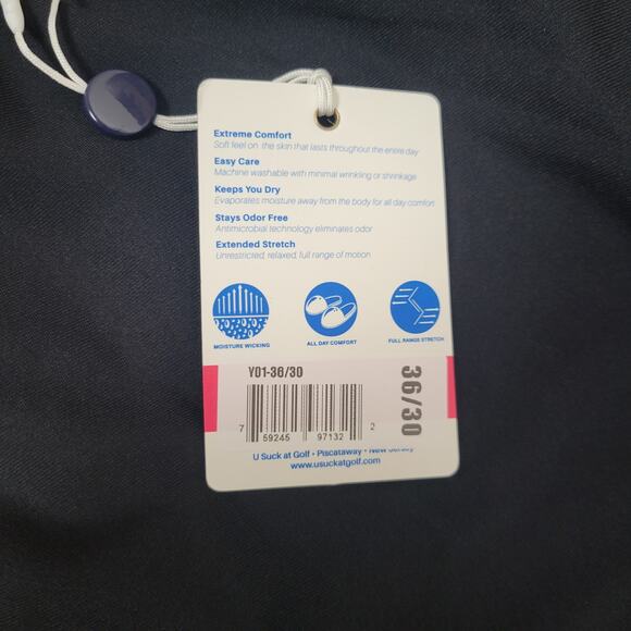 NWT U Suck at Golf Mens 36/30 Black Dress‎ Athletic Stretch Pants Lightweight - Picture 4 of 16